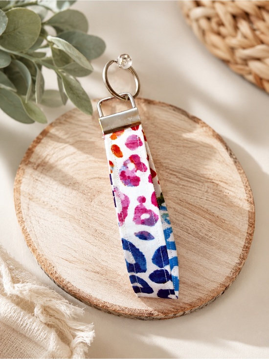 Handmade Accessories - Leopard Print Multicolor Fabric Wristlet Keychain